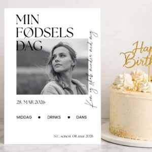 Sort & hvid fødselsdagsinvitation - tidløs og personlig